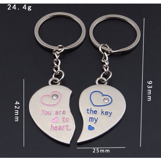 Móc khóa đôi tình yêu móc khóa cặp đôi tình nhân 2 nữa trái tim quà tặng lưu niệm đáng yêu