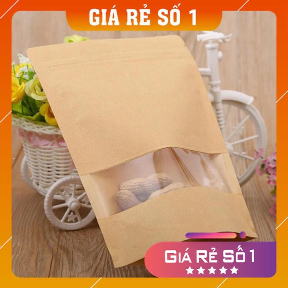 [GIAN HÀNG UY TÍN]  [RẺ NHẤT SHOPEE] 50 cái 9*14+3cm Túi giấy Kraft có cửa sổ kiếng miệng zip chuyên đựng thực phẩm .