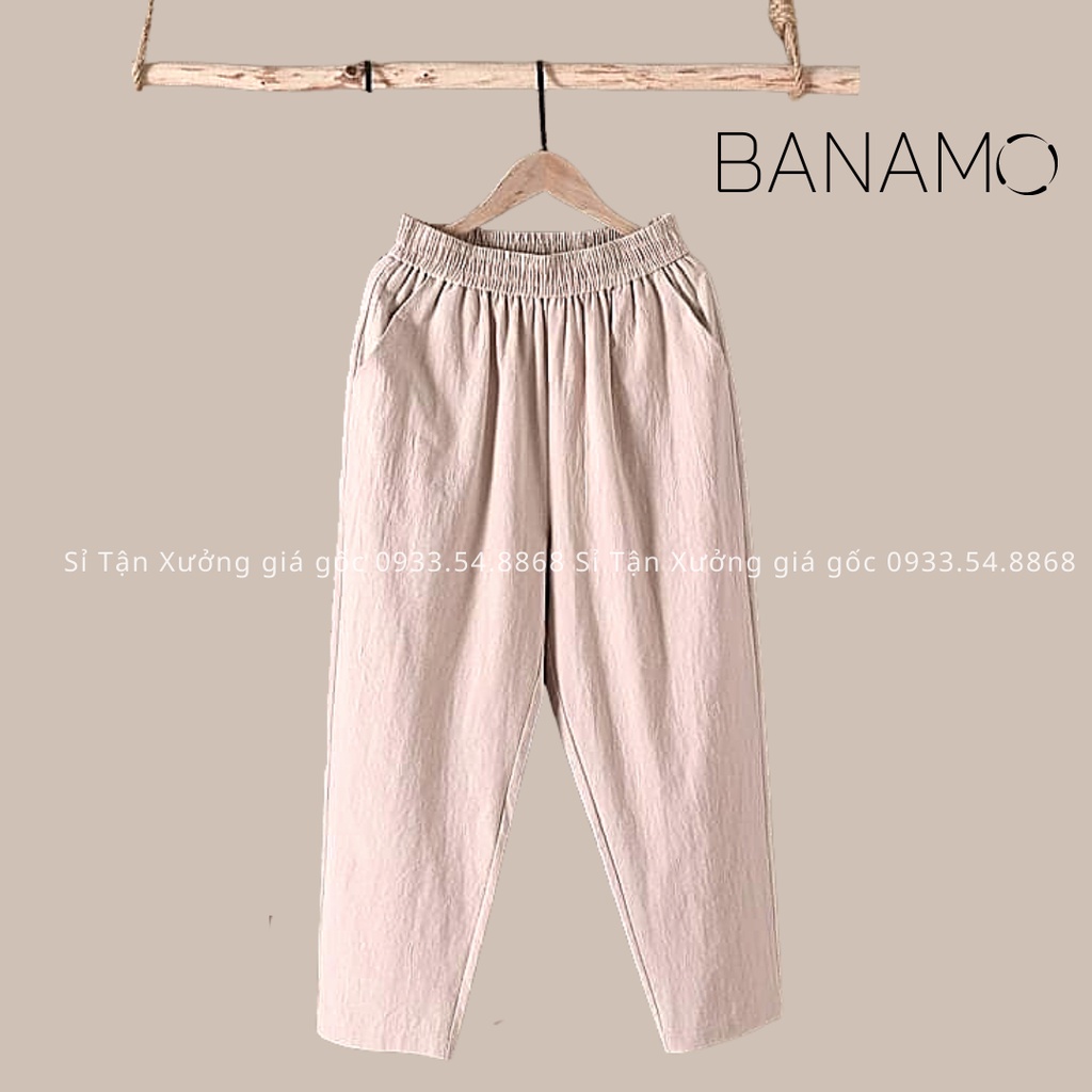Quần đũi nữ cạp chun Banamo quần baggy đũi lưng thun chất đũi nhẹ mát   đen trắng kem xanh than rêu nâu vàng 823