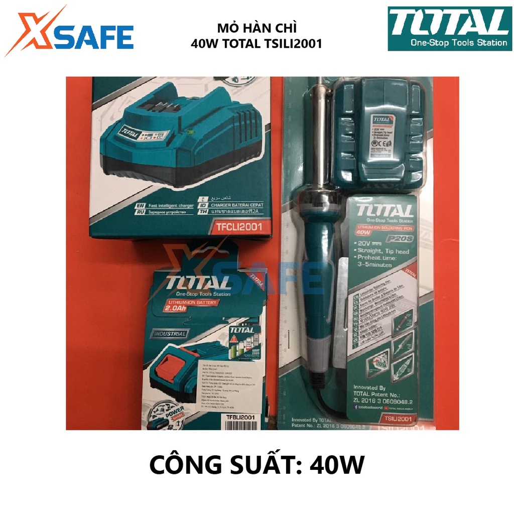 Mỏ hàn chì dùng pin TOTAL TSILI2001 Mỏ hàn thiết dùng pin Lithium 40W 20V - Không bao gồm pin và sạc - Chính hãng[XSAFE]