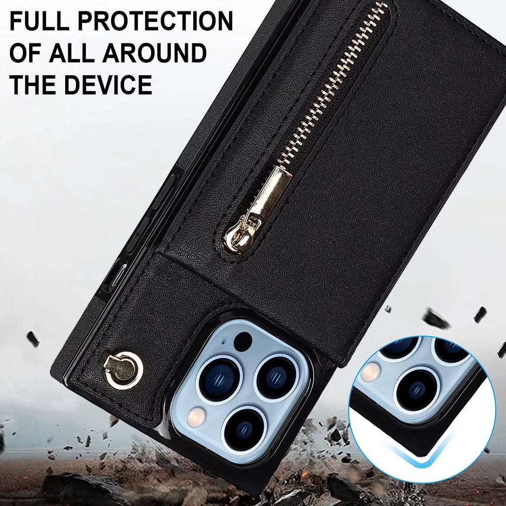 Ốp Điện Thoại Da Kèm Ngăn Đựng Thẻ Và Dây Đeo Chéo Cho iPhone 13 12 11 Pro Max X XR XS Max 7 8 Plus