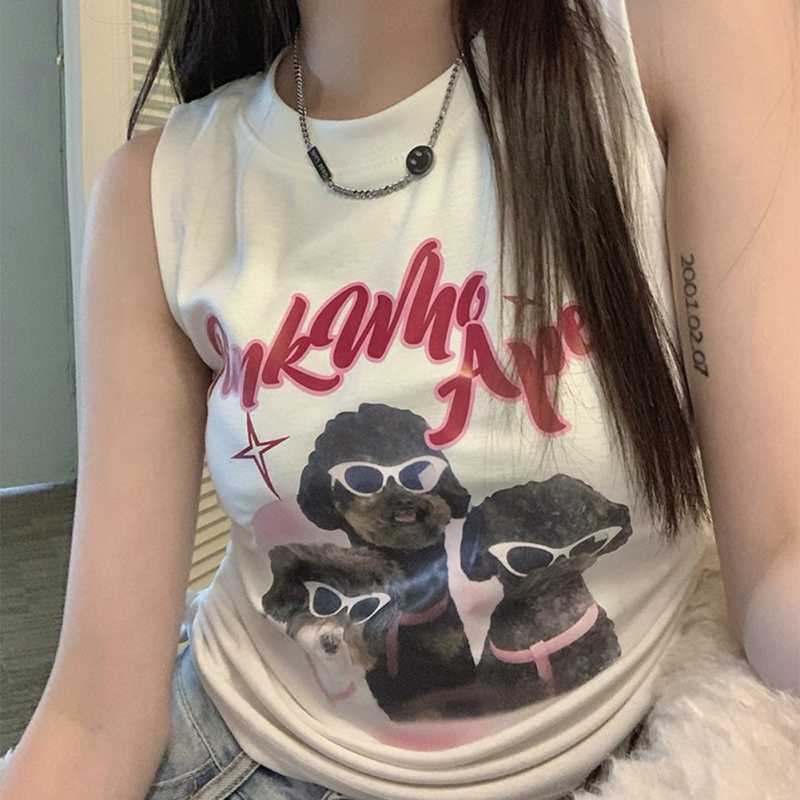 Áo Thun Sát Nách Kiểu Dây Rút Họa Tiết Hoạt Hình Thời Trang Mùa Hè Cho Nữ