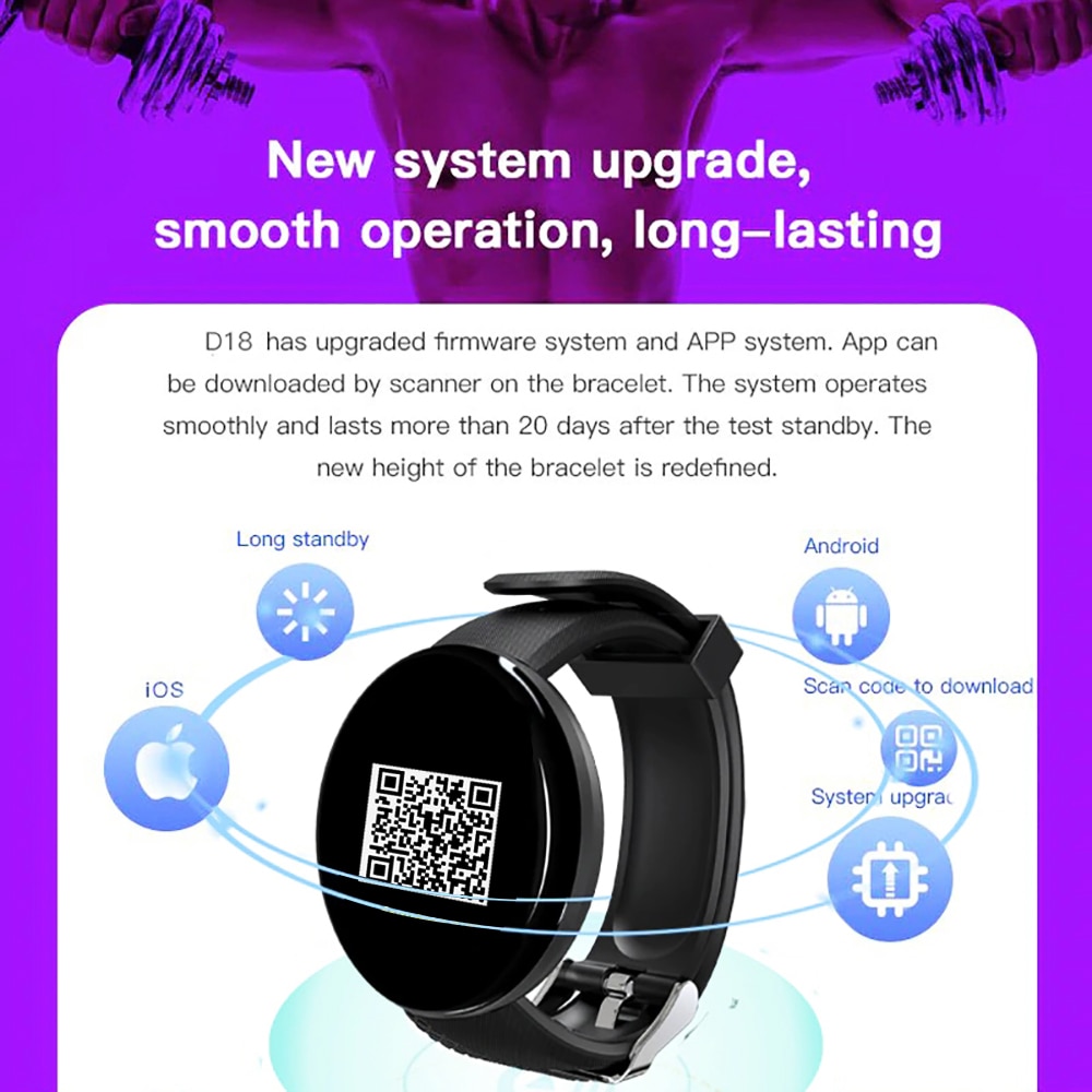 Đồng hồ thông minh D18/D20 bluetooth phong cách thể thao chống nước mặt tròn cho nam