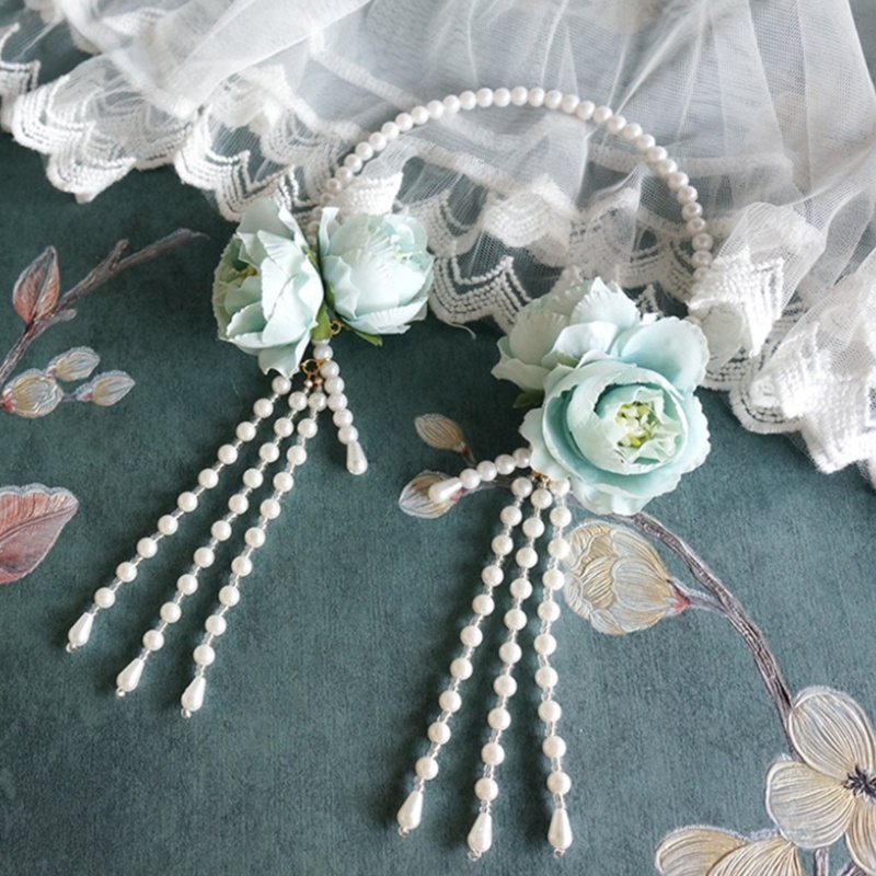 Băng đô đính ngọc trai nhân tạo phối tua rua thời trang dành cho nữ