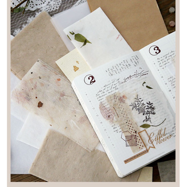 Set 30 tờ giấy hoa lá khô Vintage, tấm giấy trang trí sổ Bullet Journal, album sáng tạo