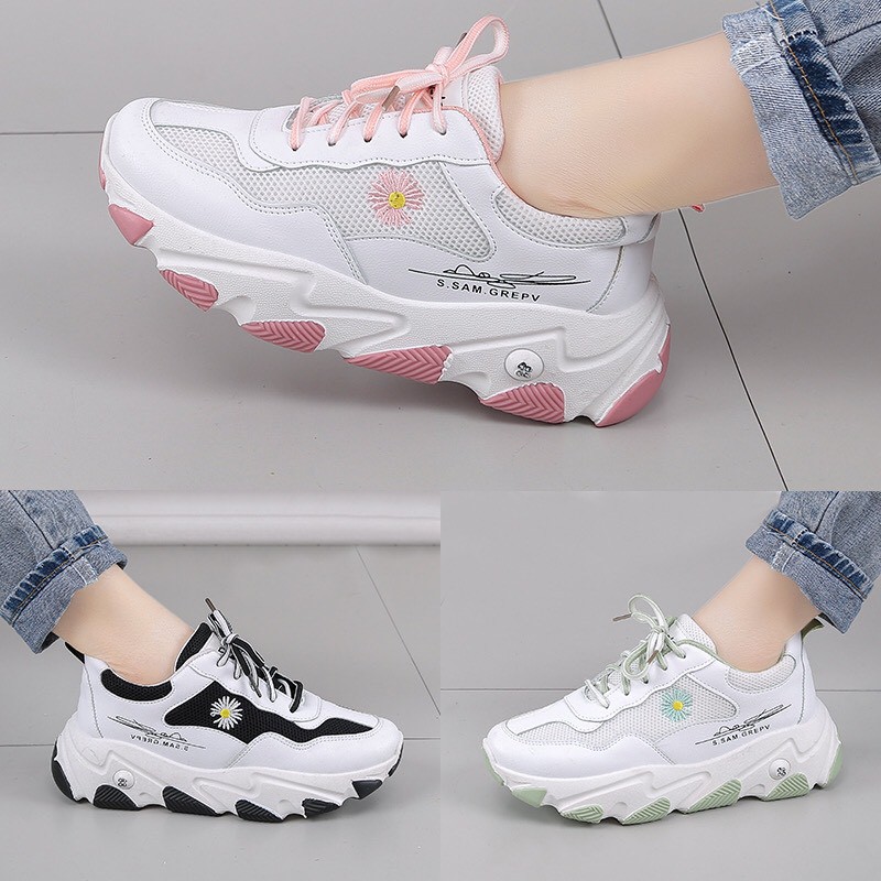 (3 màu) Giày thể thao nữ sneaker thêu hoa cúc chữ | BigBuy360 - bigbuy360.vn