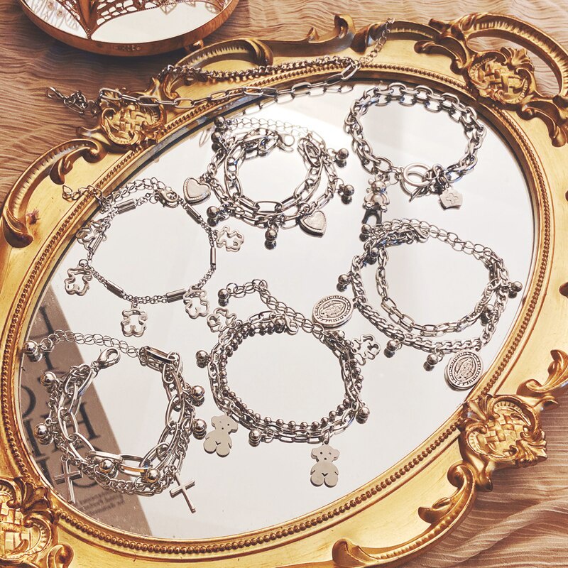 Vòng Tay Nhiều Lớp Mặt Hình Trái Tim / Gấu Dễ Thương Cho Nữ