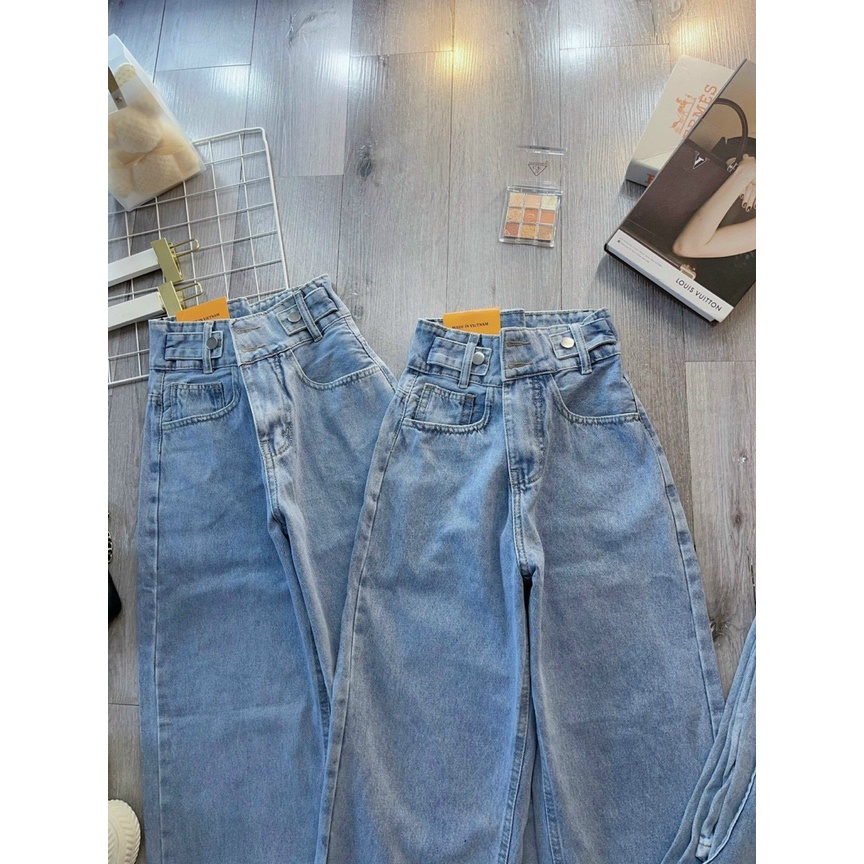 Quần baggy jean nữ ống rộng 2 nút lưng cao hàng VNXK size từ 40kg đến 55kg thời trang jean cao cấp KKSHOPFashion