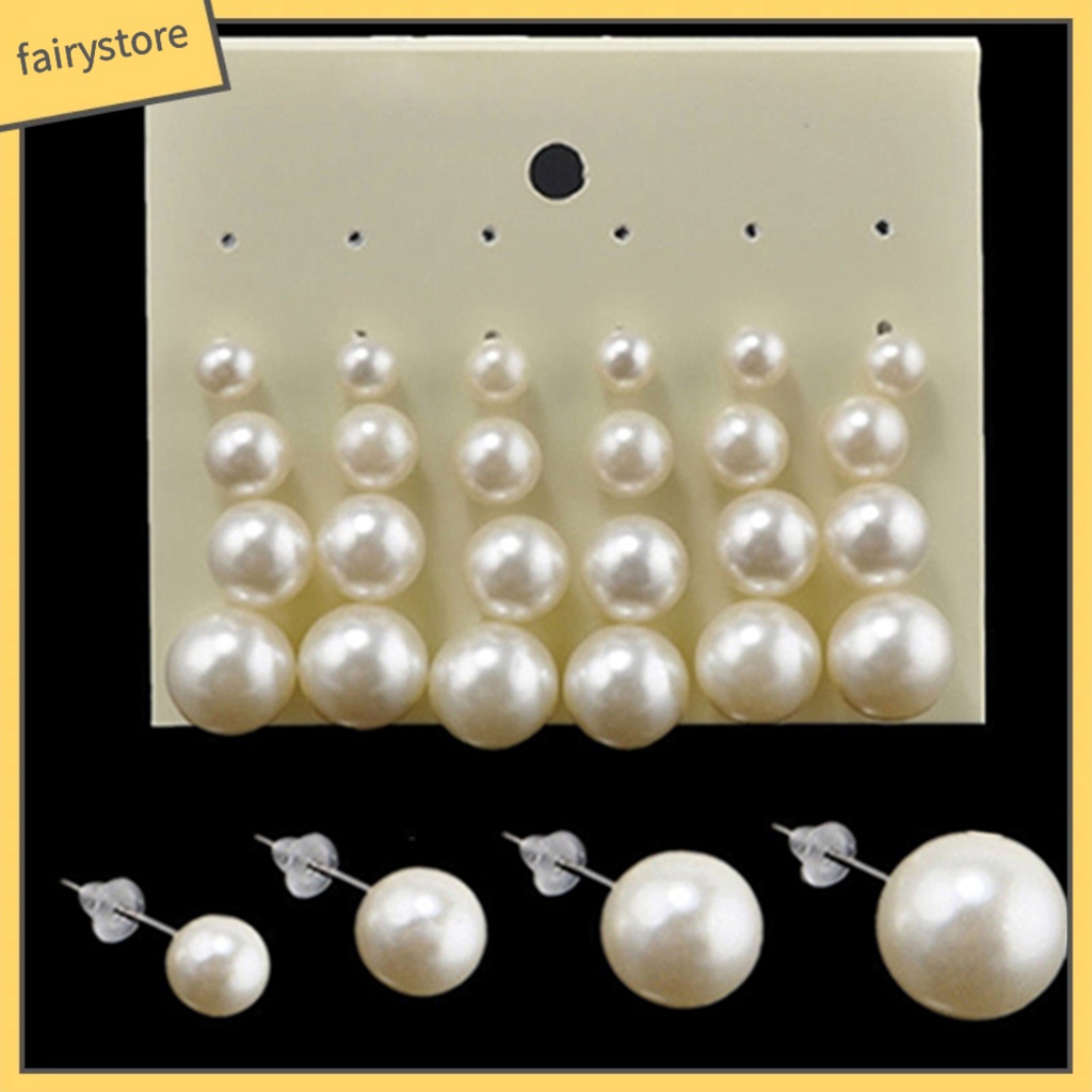 Set 12 đôi khuyên tai dạng xỏ hạt ngọc trai nhân tạo thanh lịch dành cho nữ