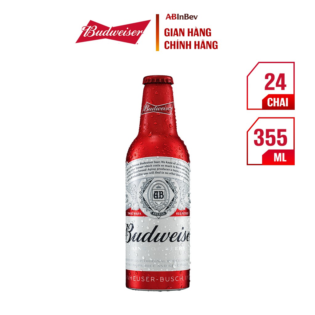 Thùng 24 Chai Alumium Bia Budweiser Chính Hãng (355ml/ chai)