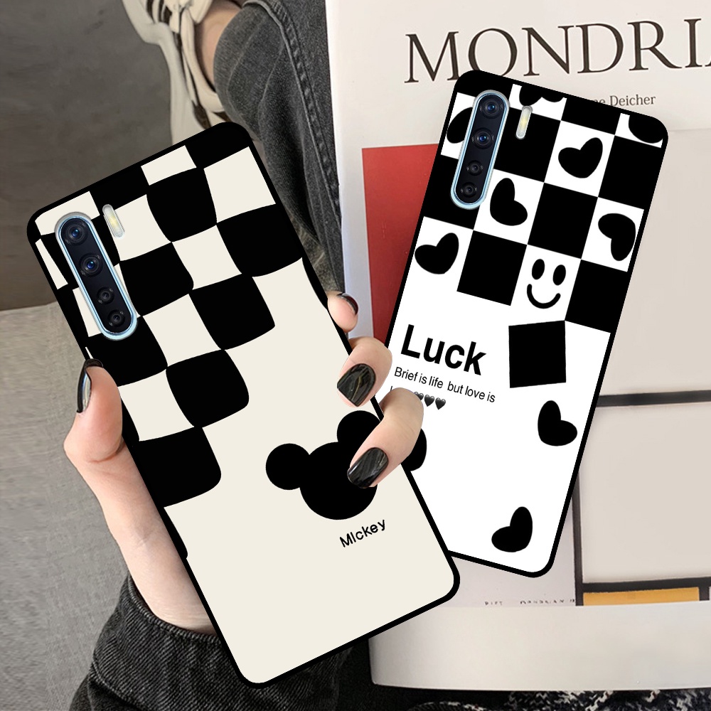 Ốp Oppo A91 / Reno 3 in hình sọc caro, họa tiết đen trắng dễ thương