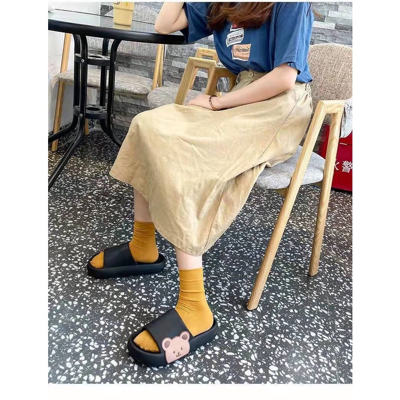 Dép Quai Ngang Đế Dày In Hình Gấu Hoạt Hình Phong Cách Hàn Quốc Thời Trang Mùa Hè Cho Nam Và Nữ