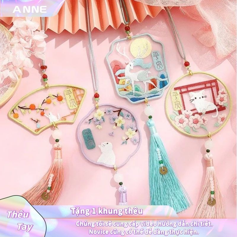Thêu Handmade/Phụ Kiện/Bộ phụ kiện tự thêu làm móc gắn dây cổ điển hình cỏ/ lá dành cho nữ