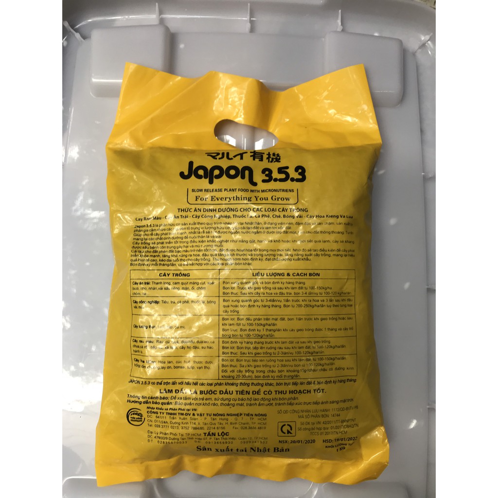 Phân hữu cơ Nhật - Japon 3-5-3 (Bao 1 Kg Vàng hoặc Xanh Dương)