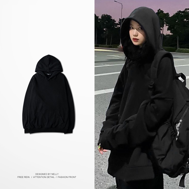 Áo Hoodie Nelly trơn màu đen