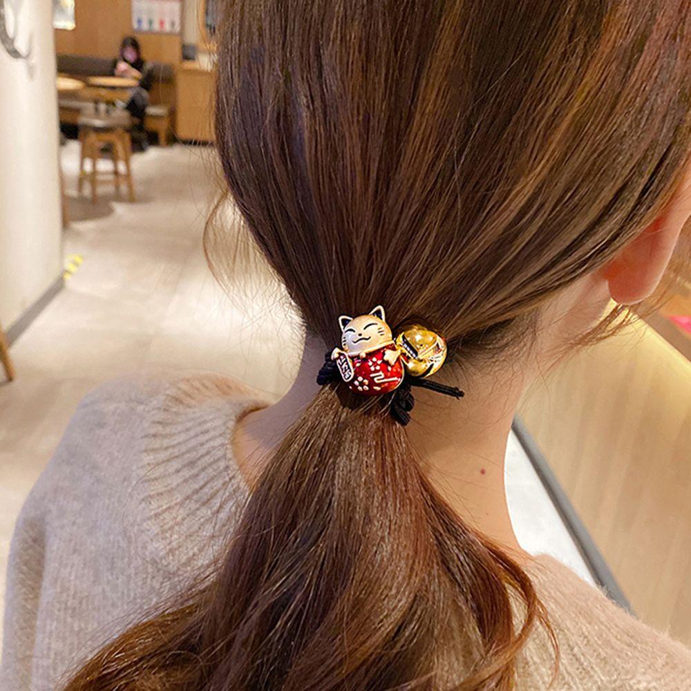 Dây Buộc Tóc Đuôi Ngựa Hình Mèo May Mắn Maneki Neko Bằng Hợp Kim Dễ Thương Kiểu Hàn Quốc WMES15H