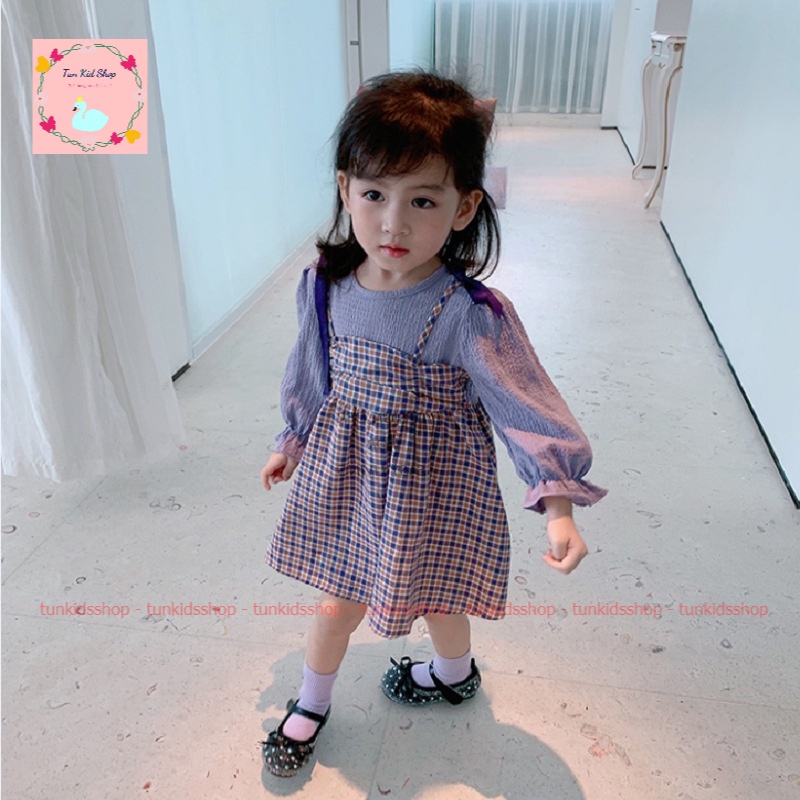 Đầm liền bé gái xinh xắn màu tím đủ size dưới 14 tuổi
