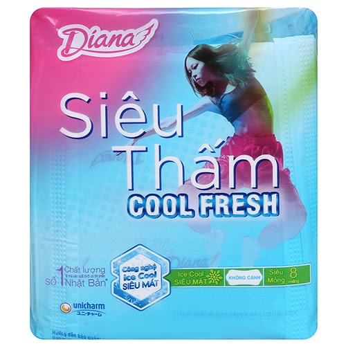 Bộ 6 gói Băng Vệ Sinh Diana siêu thấm COOL FRESH 8M