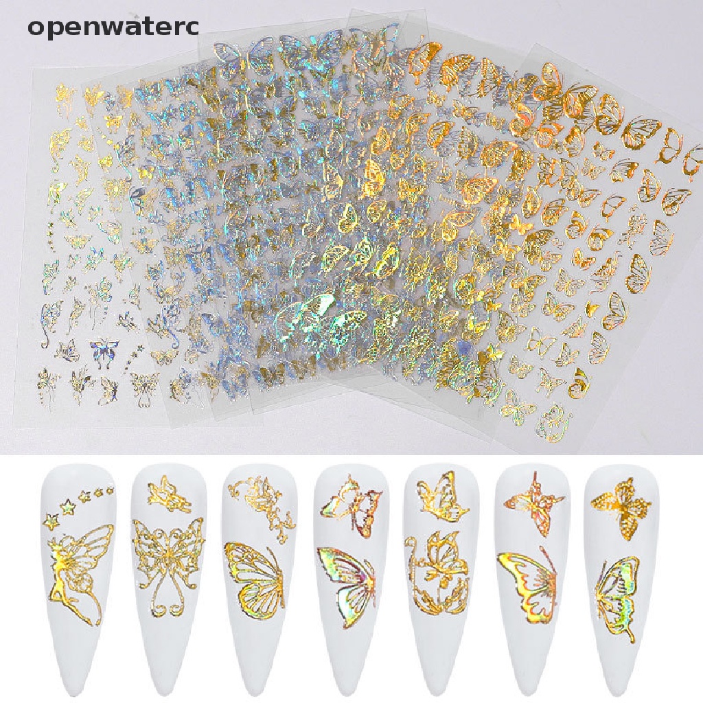 [Hàng mới về] Tờ miếng dán trang trí nghệ thuật móng tay họa tiết bướm laser DIY