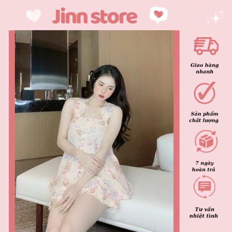 Đồ bộ Nữ Babydoll JINNSTORE set Mặc Ở Nhà cao cấp hoạ tiết dễ thương