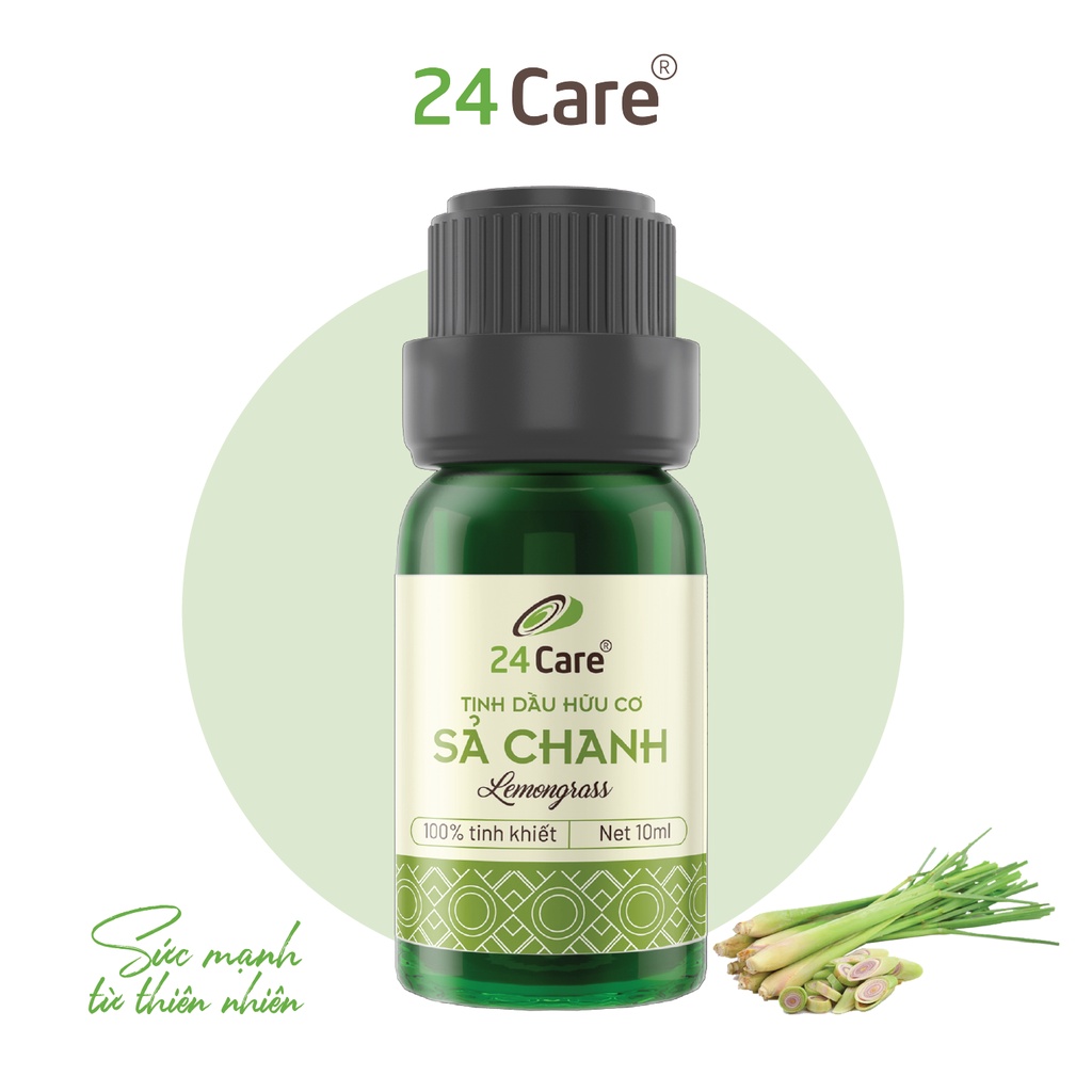 Tinh dầu 24Care nguyên chất 10ml - xông thơm phòng, đuổi muỗi - Tinh dầu sả chanh, bạc hà, quế