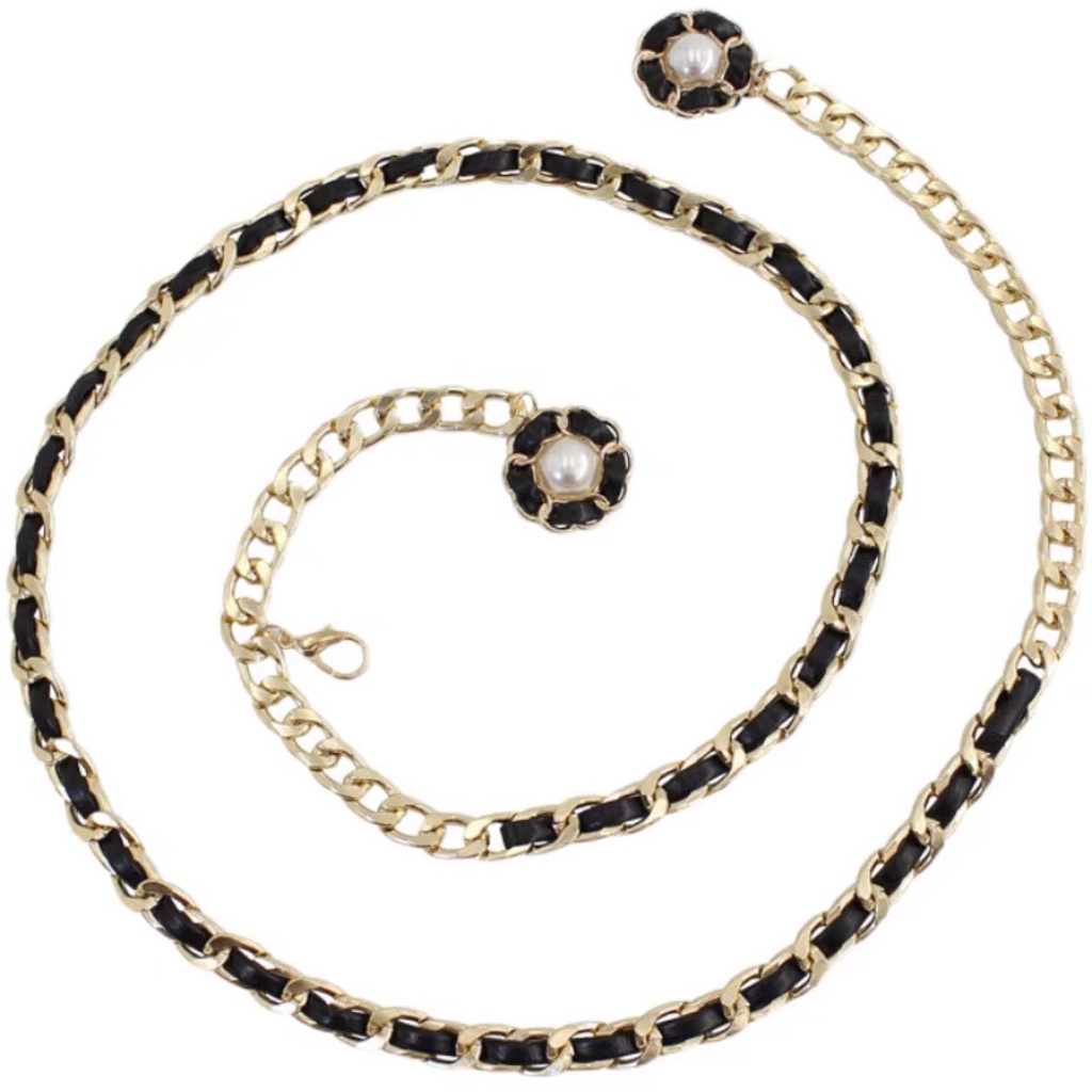 Đai váy belt xích phối da hoa ngọc trai hàng cao cấp loại 1