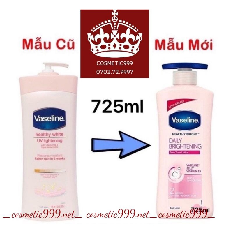 Kem dưỡng body , Sữa dưỡng thể vaseline healthy white uv lightening 725ml - Cosmetic999