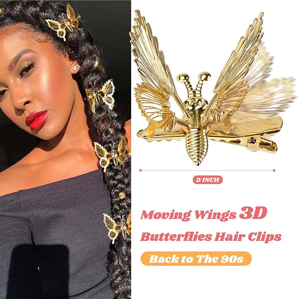 Kẹp Tóc Kim Loại Hình Cánh Bướm Chuyển Động Được 3D 90s Cho Nữ