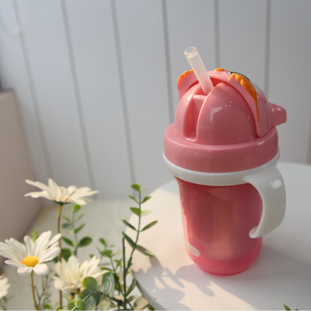 MADE IN KOREA: Bình tập uống, bình uống nước giữ nhiệt inox 2 lớp có ống hút Hàn Quốc Edison 7640 cho bé màu hồng