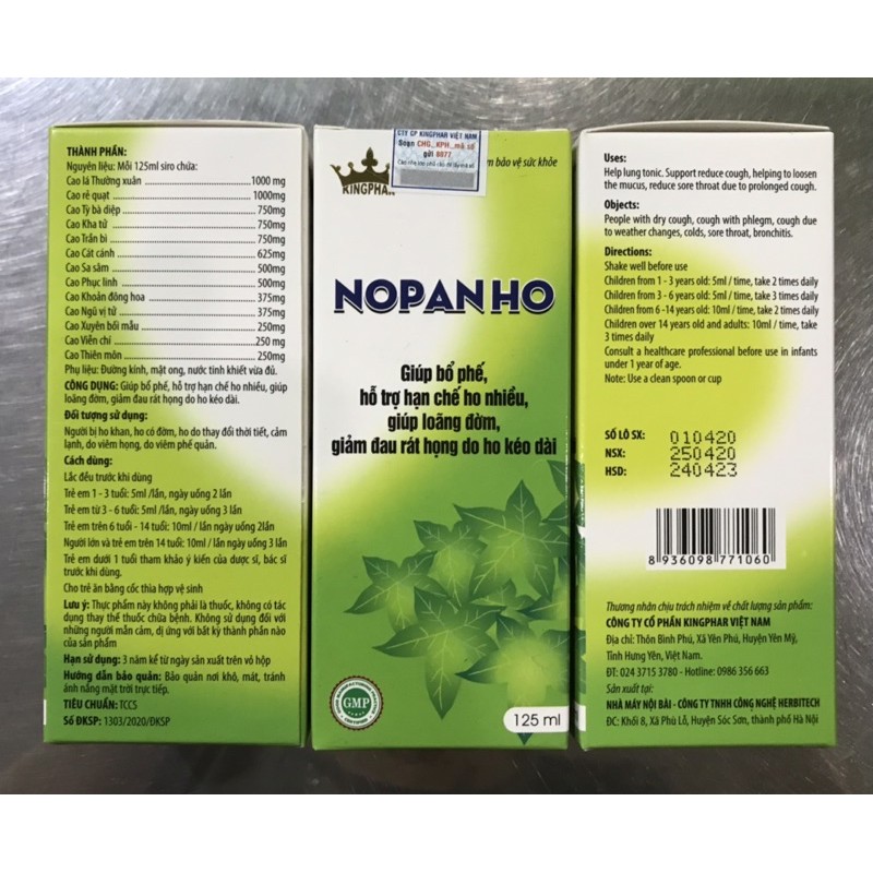 Siro NOPANHO Kingphar -Lọ 125ml - Viêm đường hô hấp dưới , phế quản, giảm ho , long đờm