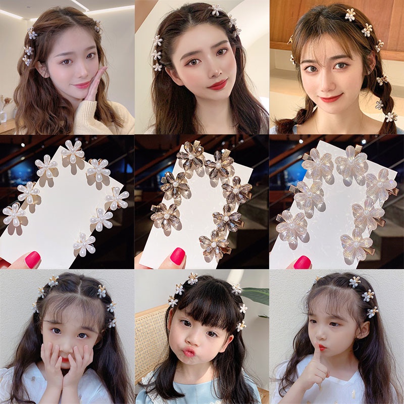 Set 6 kẹp tóc hình hoa đính ngọc trai giả thời trang cho nữ