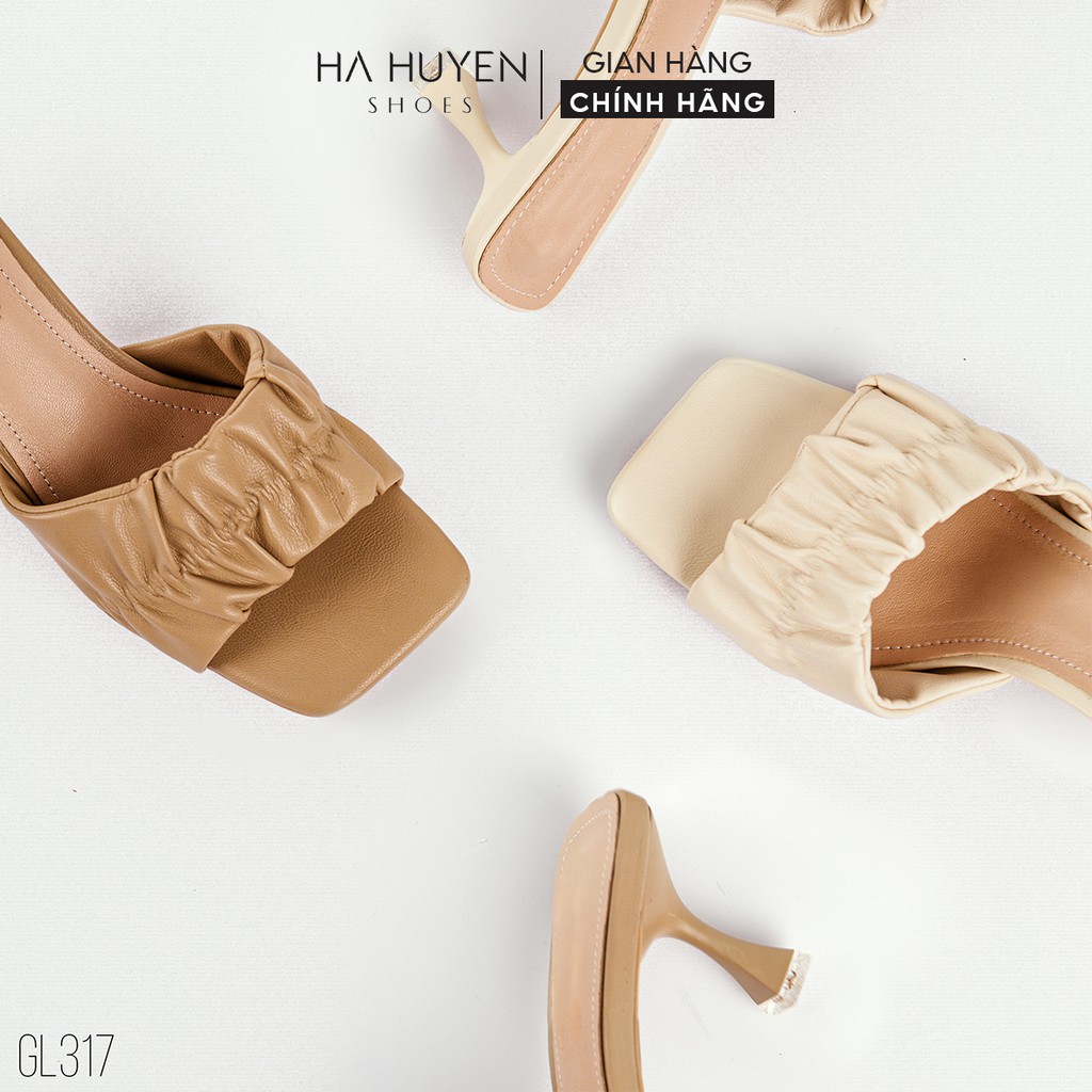 Guốc nữ Hà Huyền Shoes mũi vuông quai nhúm cá tính gót nhọn 6 phân - GL317