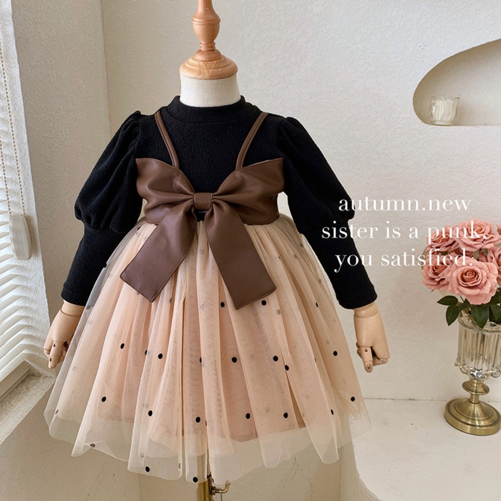 Váy công chúa dáng xòe nơ trước ngược kết hợp voan cao cấp 2 lớp cho bé yêu