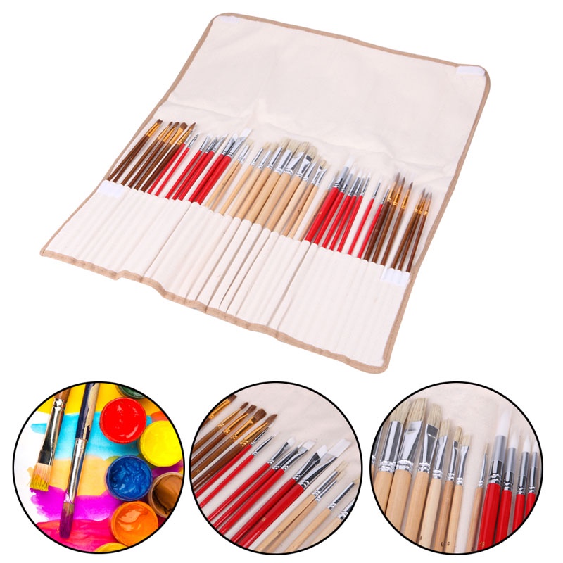 Set 38 Cọ Vẽ Màu Nước Acrylic 3 Phong Cách Nhỏ Gọn Tiện Lợi
