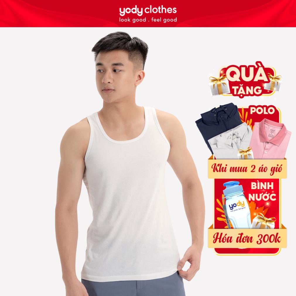 Áo ba lỗ nam YODY màu trắng chất cotton thoáng mát co giãn tốt BLM3001 Đẹp