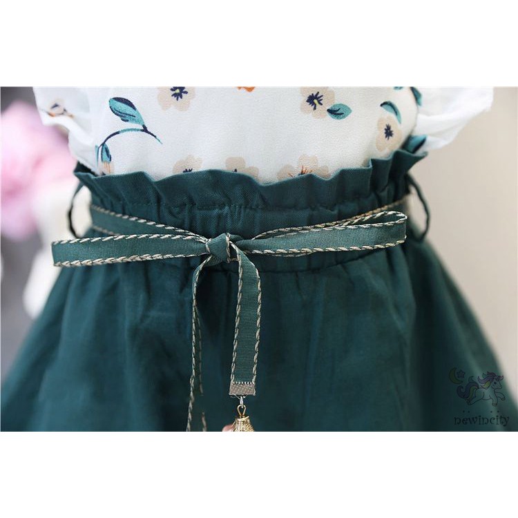 Set Áo Thun Tay Loe+Quần Short Hoa Cho Bé Gái