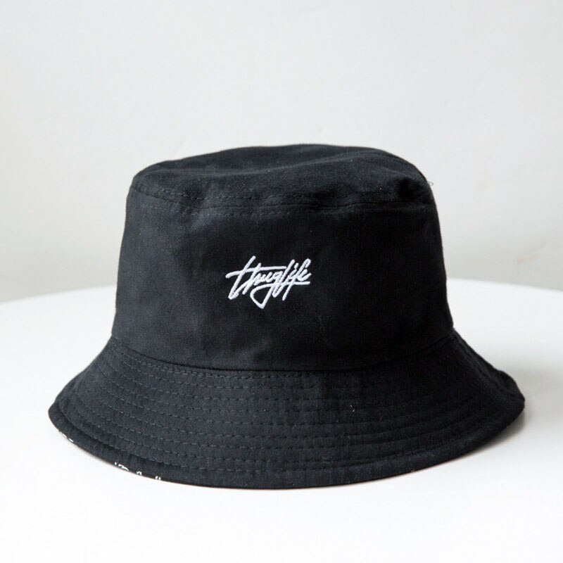 Mũ Bucket Unisex Bằng Cotton Thêu Chữ Đơn Giản Chống Nắng Ngoài Trời