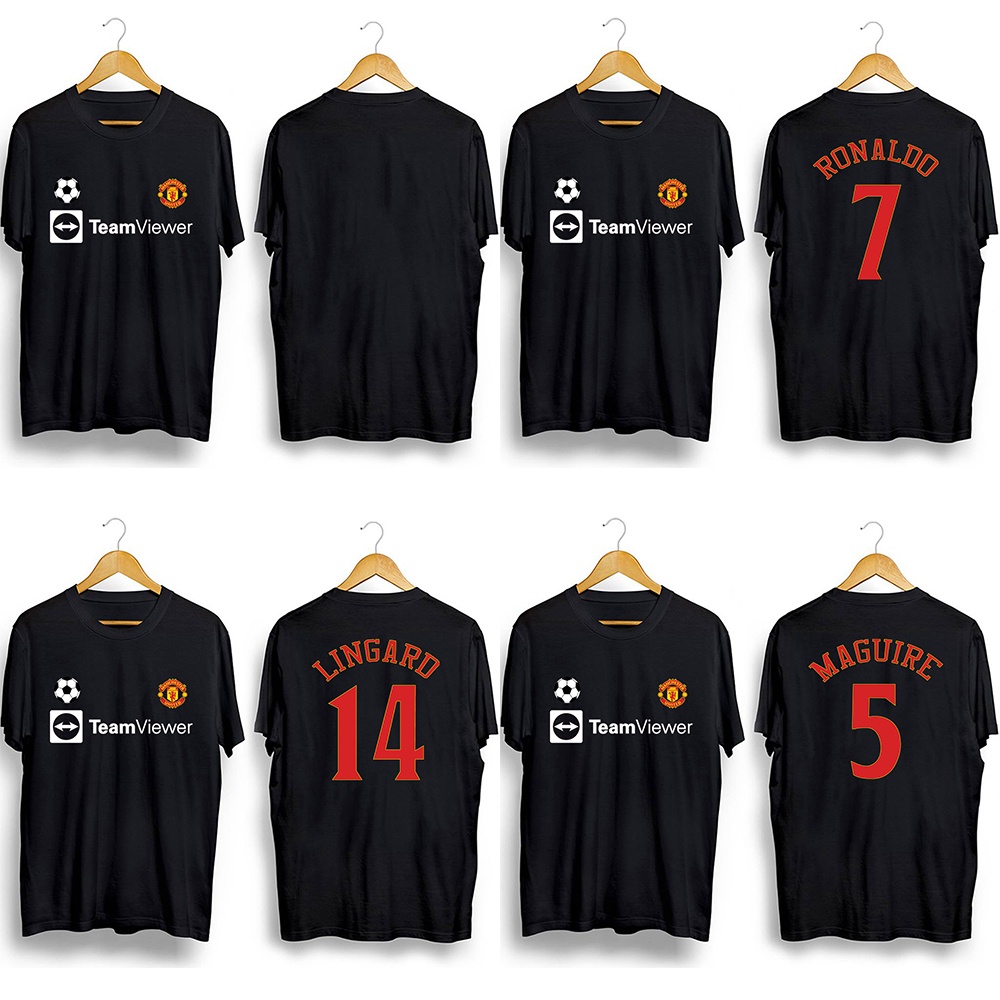 Manchester United F.C. Áo Thun Unisex Cổ Tròn Màu Trắng Đen In Hình Harry Maguire Ronaldo Lingard