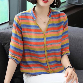 Áo Sơ Mi chiffon Tay Dài Màu Sắc Tương Phản Thời Trang Mùa Hè 2019 Cho Nữ