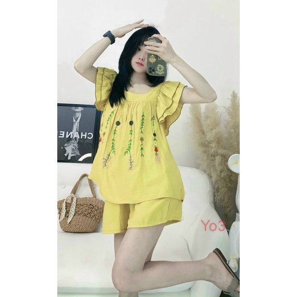 Sét Đũi Bèo Thêu Hoa Siêu Hot Cho Nữ