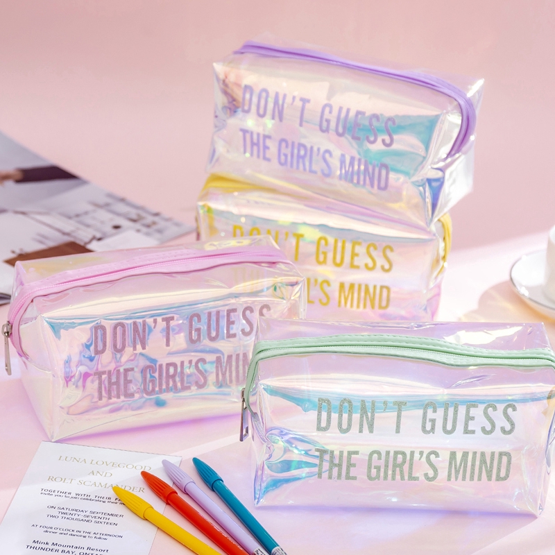 Korea Simple Makeup Bag PVC Laser Student Pencil Case