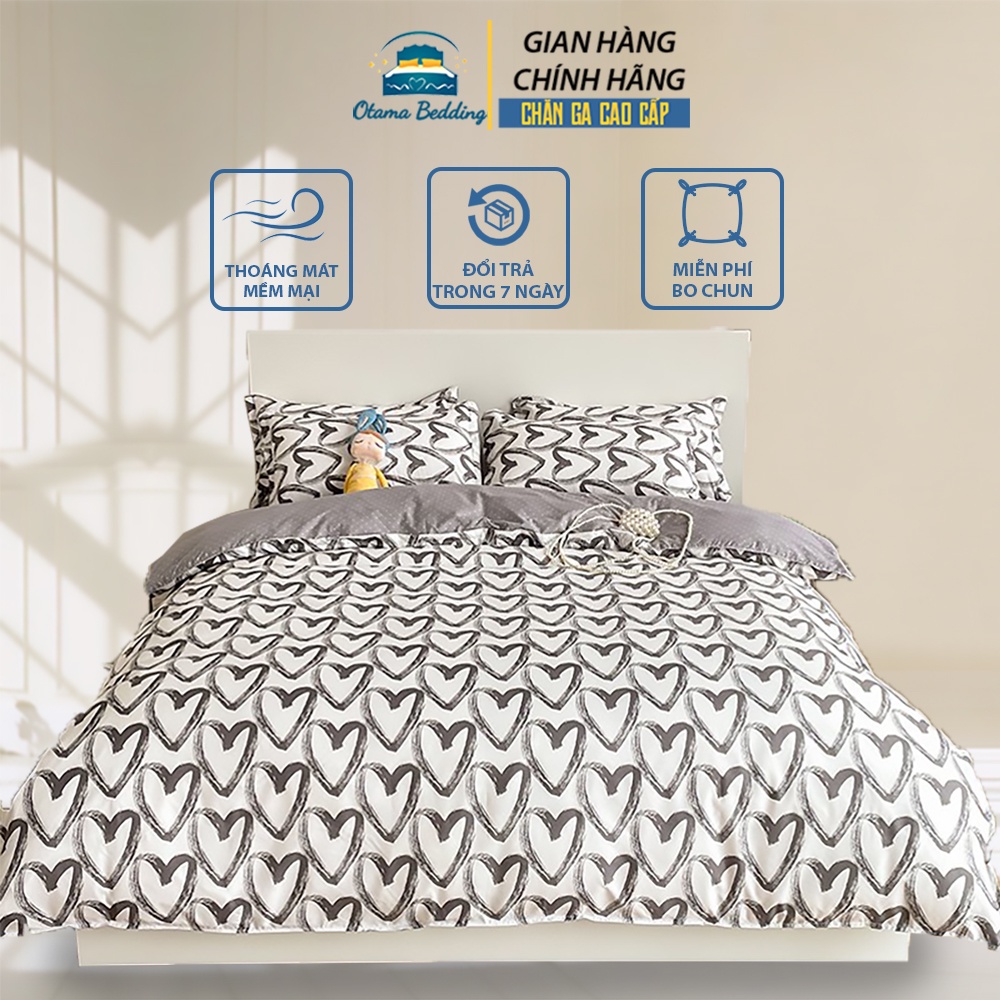 Bộ 4 món chăn ga gối drap cotton poly mềm mại, Bộ chăn ga kèm vỏ gối cao cấp chất poly cotton mùa hè - Otama Bedding