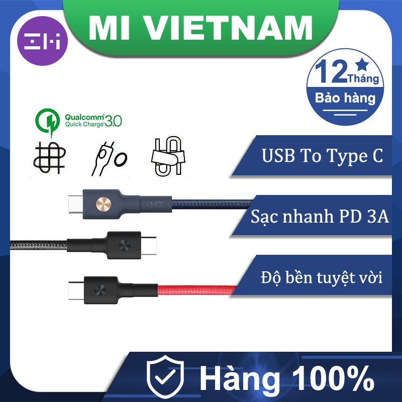 Dây Cáp Type C Xiaomi ZMI 3A Sạc nhanh cáp AL401 AL411 AL431 0.3m/1m/2m Bọc Vải Dù Siêu Bền Bảo hành 12 tháng