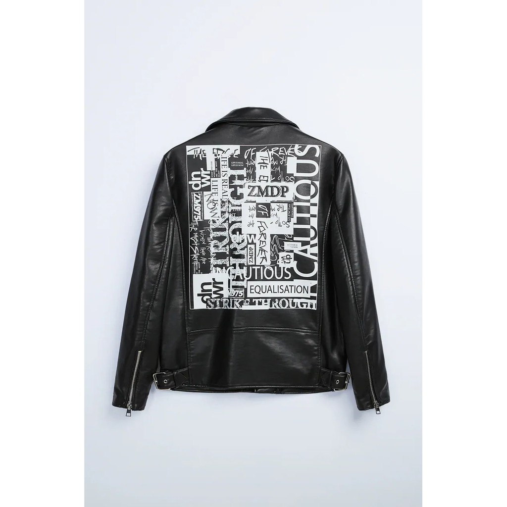 ÁO KHOÁC DA ZARA MAN HOẠ TIẾT SAU LƯNG BIKER JACKET