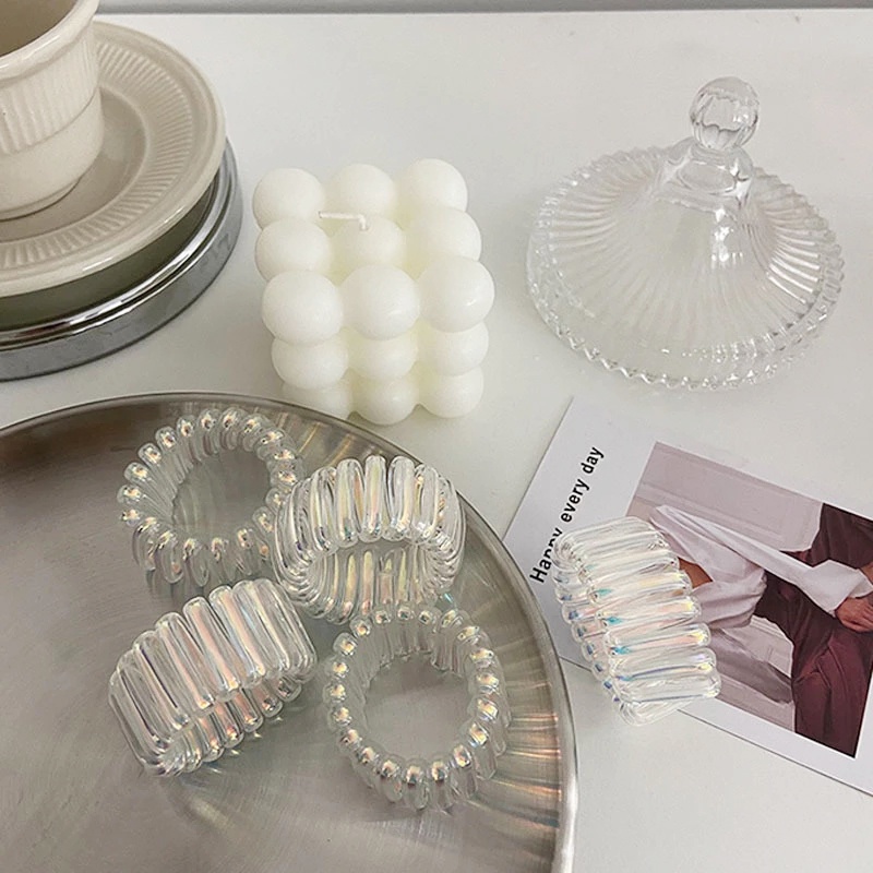 Dây Cột Tóc Bản Rộng Màu Laser Trắng Sáng Bóng Thanh Lịch Cho Nữ