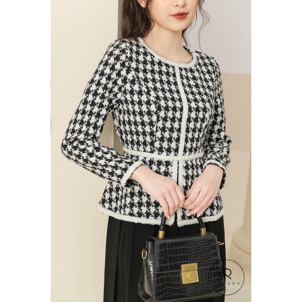 ÁO PEPLUM DẠ HỌA TIẾT VIỀN TRẮNG AM261