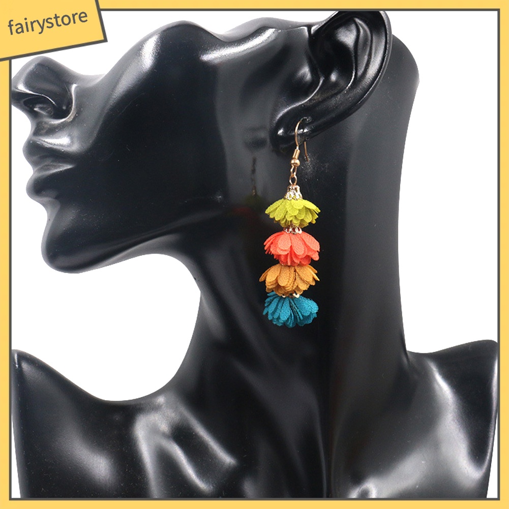 Khuyên tai dáng dài hình bông hoa tua rua phong cách Bohemian xinh xắn