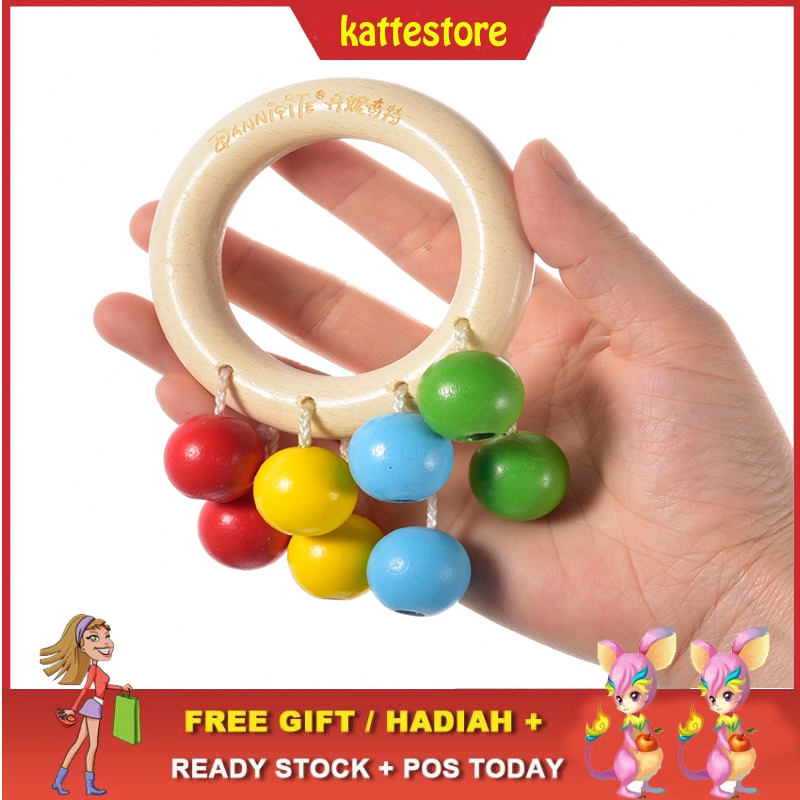 READY STOCK😱Wooden Colorful Beads Baby Toy Round Circle Teeth Training