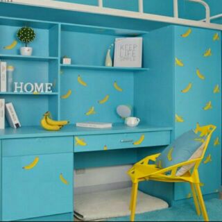 Decal dán tường 5m họa tiết quả chuối nền xanh