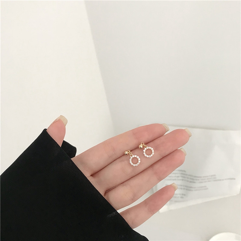Bông Tai Mạ Bạc 925 Hình Học Đính Đá Zircon Kiểu Dáng Ngọt Ngào Cho Nữ